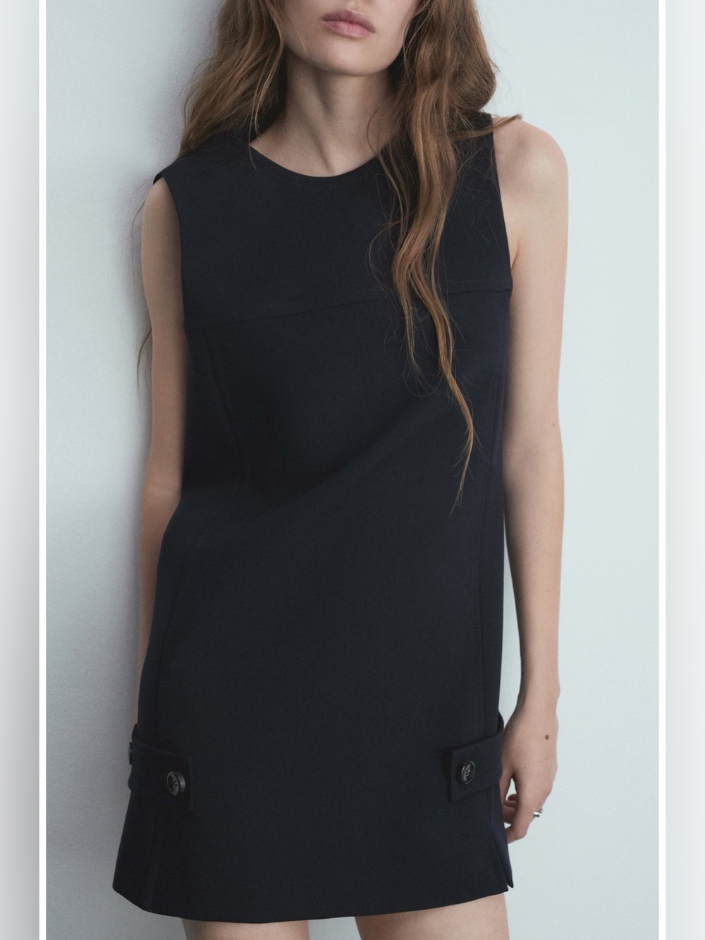 Mango Black Button Tab Mini Shift Dress Size 8